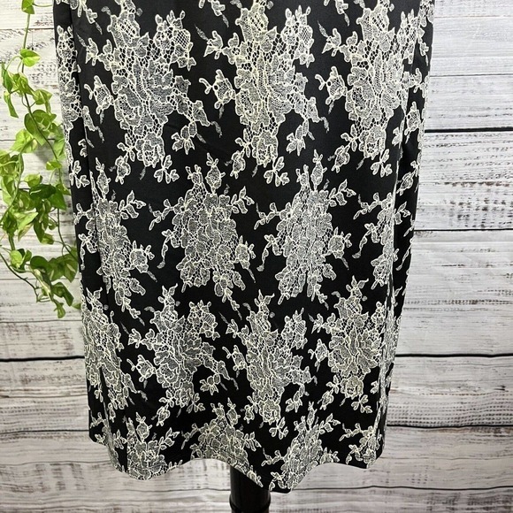 Lucie Lucie Skirt size Large Black Ivory Floral Jersey Slinky Lace Pencil Slim - Picture 7 of 11